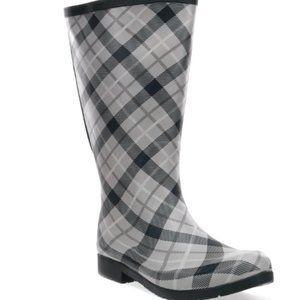 Chooka Flex Fit Elastic Plaid Tall Waterproof Rain Boot Women’s 6 Rainwear NIB